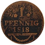 1 Pfennig - Bernhard Erich Freund, Germany, 1818 reverse image
