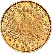 10 Mark - George II, Germany, 1890-1898 reverse image