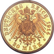 20 Mark - George II, Germany, 1910-1914 reverse image