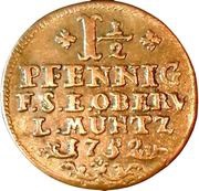 1½ Pfennig - Frederick III, Germany, 1751-1753 reverse image