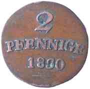 2 Pfennig - Charles Frederick, Germany, 1830 reverse image