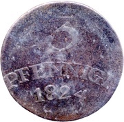 3 Pfennige - Charles August, Germany, 1824 reverse image