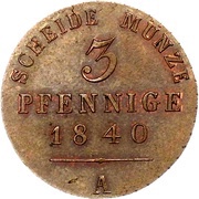 3 Pfennig - Charles Frederick, Germany, 1840 reverse image