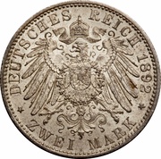 2 Marks - Charles Alexander, Germany, 1892 reverse image