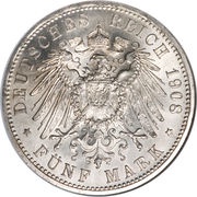 5 Mark - William Ernest Jena University, Germany, 1908 reverse image
