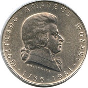 2 Schillings Wolfgang Amadeus Mozart, Austria, 1931 reverse image