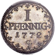1 Pfennig - Frederick August III Silver pattern strike, Germany, 1772 reverse image