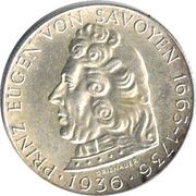 2 Schillings Prince Eugen of Savoy, Austria, 1936 reverse image
