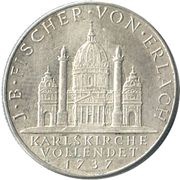 2 Schillings St. Karl Church, Austria, 1937 reverse image