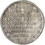 2 Thalers - August Conquest of Gotha, Germany, 1567 reverse image