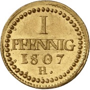1 Pfennig - Frederick August I Gold pattern strike, Germany, 1807 reverse image