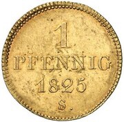 1 Pfennig - Frederick August I Gold Pattern, Germany, 1825 reverse image