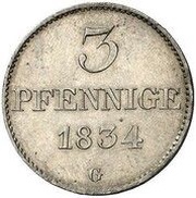 3 Pfennige - Anthony Silver pattern strike, Germany, 1834 reverse image