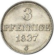 3 Pfennige - Frederick August II Silver pattern strike, Germany, 1837 reverse image