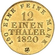 1⁄12 Thaler - Frederick August I Gold Pattern, Germany, 1820 reverse image