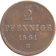 2 Pfennige - John, Germany, 1861 reverse image