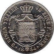 ⅓ Thaler - Frederick August II, Germany, 1852-1854 reverse image