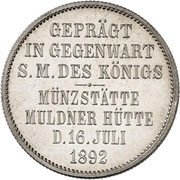 2 Marks - Albert Mint Visit, Germany, 1892 reverse image