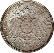 3 Mark - Frederick August III, Germany, 1908-1913 reverse image