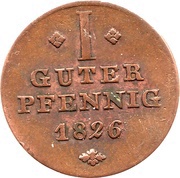 1 Pfennig - George William, Germany, 1824-1826 reverse image