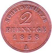 2 Pfennig - George William, Germany, 1858 reverse image