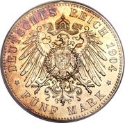 5 Mark - Albert George, Germany, 1898-1904 reverse image