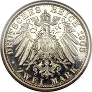 2 Marks - Charles Günther Silver Jubilee; thin rim, Germany, 1905 reverse image
