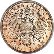 3 Mark - Charles Günther Death of Prince Charles Günther, Germany, 1909 reverse image