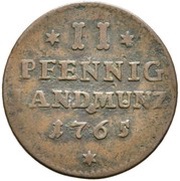 2 Pfennig - Francis Christoph of Hutten, Germany, 1765 reverse image