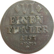 ⅙ Thaler - John Philip of Walderdorff, Germany, 1757-1758 reverse image