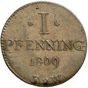 1 Pfenning - Frederick Charles August, Germany, 1809 reverse image