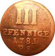 3 Pfennig - Frederick Charles August, Germany, 1781 reverse image