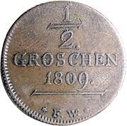½ Groschen - Frederick Charles August, Germany, 1809 reverse image
