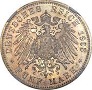 5 Mark - Frederick Adolphus Hermann, Germany, 1903 reverse image