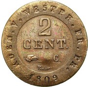 2 Centimes - Jérôme Bonaparte, Germany, 1808-1812 reverse image