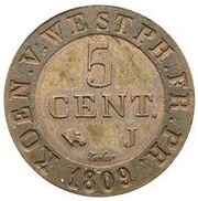 5 Centimes - Jérôme Bonaparte Pattern reverse image