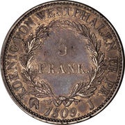 5 Franken - Jérôme Bonaparte reverse image