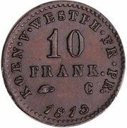10 Franken - Jérôme Bonaparte Bronze plated tin pattern strike reverse image