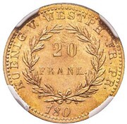 20 Franken - Jérôme Bonaparte Copper pattern, Germany, 1808 reverse image