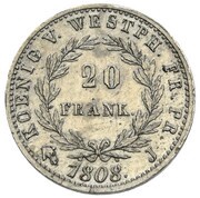 20 Franken - Jérôme Bonaparte Tin pattern reverse image