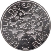 3 Euros Tyrannosaurus Rex obverse image