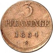 3 Pfenninge - Frederick Francis II Wismar Mint, Germany, 1854 reverse image