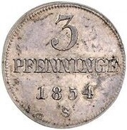 3 Pfenninge - Frederick Francis II Silver pattern strike, Germany, 1854 reverse image