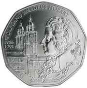 5 Euros Wolfgang Amadeus Mozart, Austria, 2006 reverse image