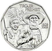 5 Euros Tyrolean Resistance, Austria, 2009 reverse image