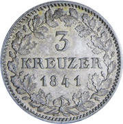 3 Kreuzers - William I, Germany, 1839-1842 reverse image