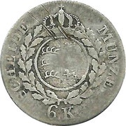 6 Kreuzers - William I, Germany, 1823-1825 reverse image