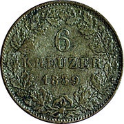 6 Kreuzers - William I, Germany, 1838-1842 reverse image