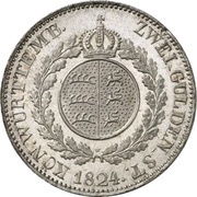 2 Gulden - William I, Germany, 1824 reverse image