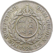 2 Gulden - William I, Germany, 1824 reverse image